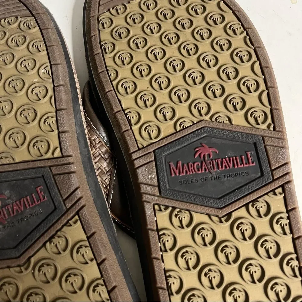 MARGARITAVILLE Flip Flops Thong Sandals Brown Palm Tree Print Sole Mens Size 10